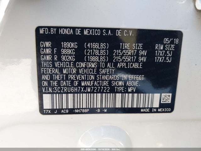 Honda Hr-v Ex-l 2018 3CZRU6H7XJM727722 Image 9