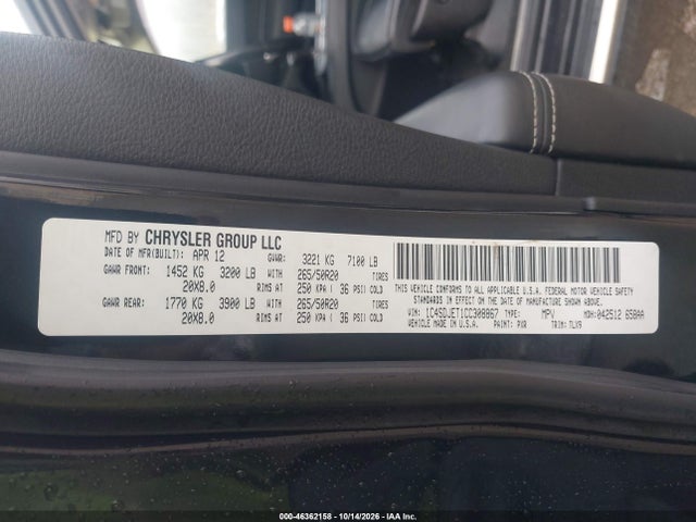 Продаж на аукціоні авто 2012 Dodge Durango Citadel, vin: 1C4SDJET1CC308867, номер лоту: 46362158