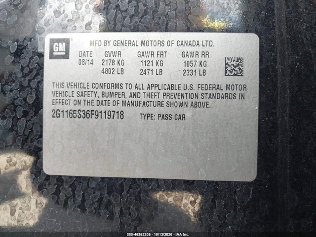 Продажа на аукционе авто 2015 Chevrolet Impala 2lz, vin: 2G1165S36F9119718, номер лота: 46362206