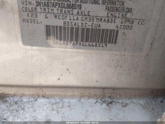 46362275 :رقم المزاد ، 3N1AB7APXGL668519 vin ، 2016 Nissan Sentra Sv مزاد بيع