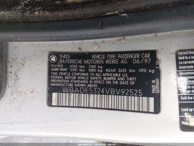 Продаж на аукціоні авто 1997 Bmw 540i, vin: WBADE5324VBV92525, номер лоту: 46362357