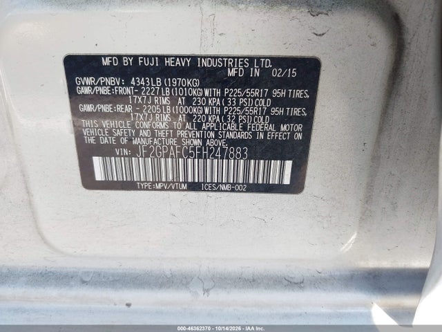Subaru Xv Crosstrek 2.0i Premium 2015 JF2GPAFC5FH247883 Image 17