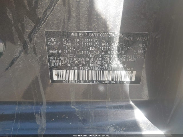 46362381 :رقم المزاد ، 4S4GUHF66R3775813 vin ، 2024 Subaru Crosstrek Sport مزاد بيع