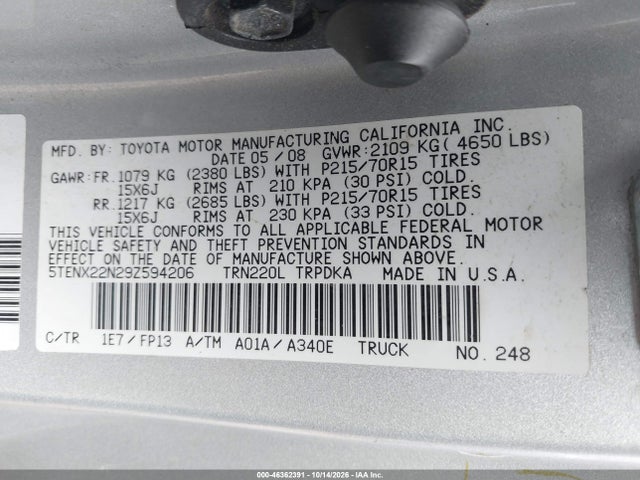 Aukcja sprzedaży 2009 Toyota Tacoma, vin: 5TENX22N29Z594206, numer aukcji: 46362391