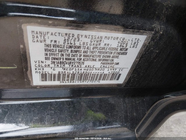 2024 Nissan Sentra Sv Xtronic Cvt მანქანა იყიდება აუქციონზე, vin: 3N1AB8CV5RY270576, აუქციონის ნომერი: 46362769