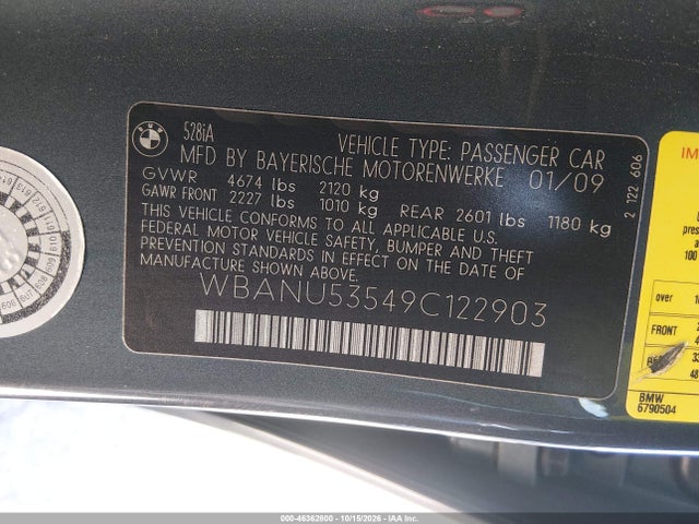 Продаж на аукціоні авто 2009 Bmw 528i, vin: WBANU53549C122903, номер лоту: 46362800