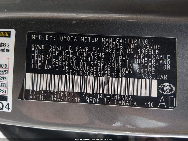 Продажа на аукционе авто 2006 Toyota Matrix Xr, vin: 2T1LR30E06C551382, номер лота: 46362806