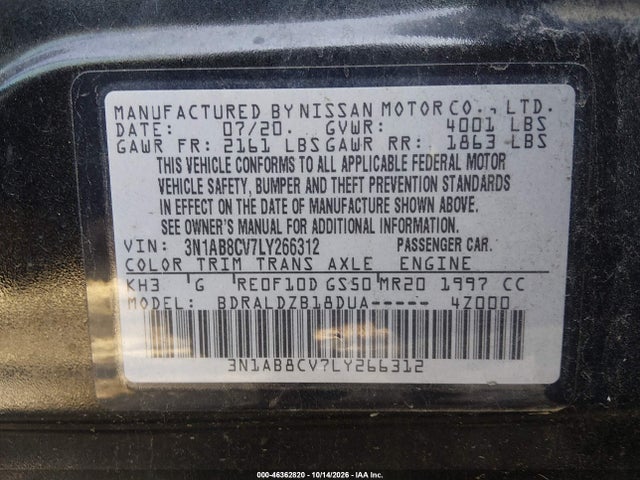 Aukcja sprzedaży 2020 Nissan Sentra Sv Xtronic Cvt, vin: 3N1AB8CV7LY266312, numer aukcji: 46362820