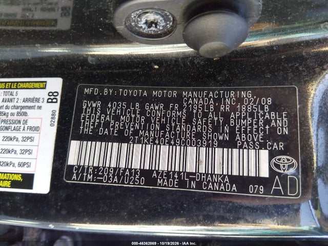 46362869 :رقم المزاد ، 2T1KE40E49C003919 vin ، 2009 Toyota Matrix S مزاد بيع