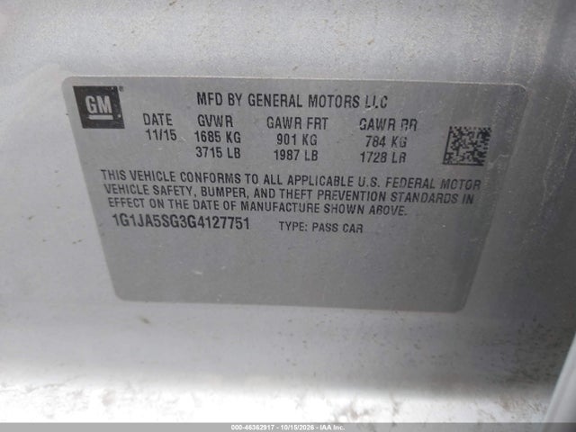 Продажа на аукционе авто 2016 Chevrolet Sonic Ls Auto, vin: 1G1JA5SG3G4127751, номер лота: 46362917