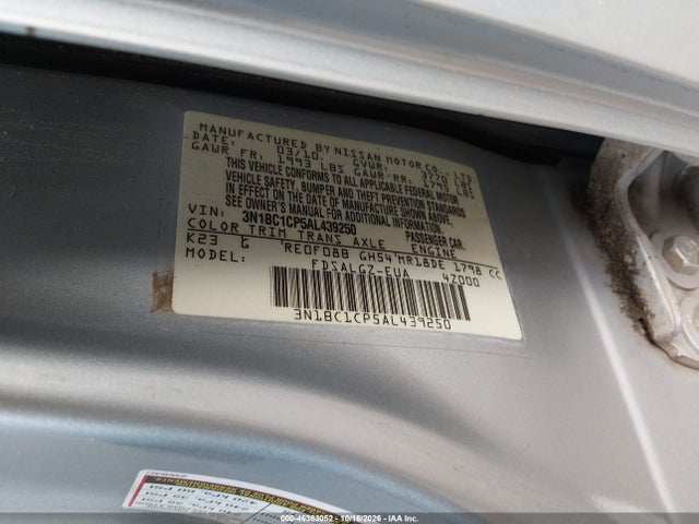 Aukcja sprzedaży 2010 Nissan Versa 1.8sl, vin: 3N1BC1CP5AL439250, numer aukcji: 46363052