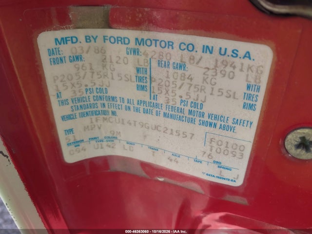 Aukcja sprzedaży 1986 Ford Bronco Ii, vin: 1FMCU14T9GUC21557, numer aukcji: 46363060