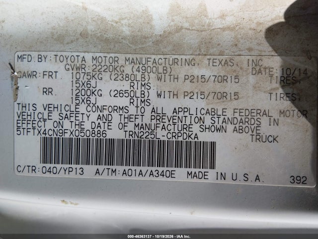Aukcja sprzedaży 2015 Toyota Tacoma, vin: 5TFTX4CN9FX050886, numer aukcji: 46363137