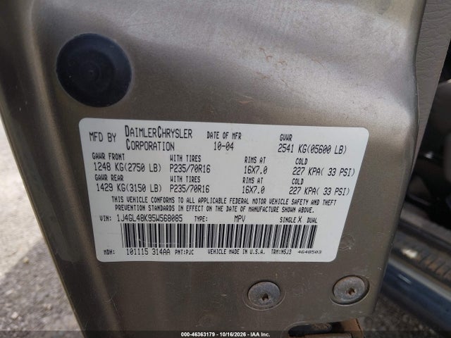 Продаж на аукціоні авто 2005 Jeep Liberty Sport, vin: 1J4GL48K95W568085, номер лоту: 46363179