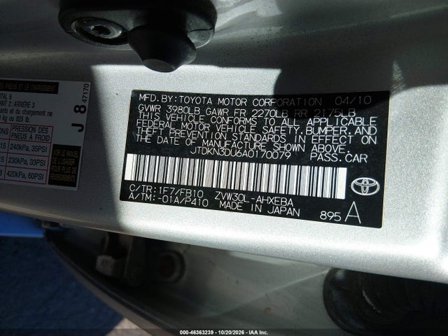 Aukcja sprzedaży 2010 Toyota Prius Ii, vin: JTDKN3DU6A0170079, numer aukcji: 46363239