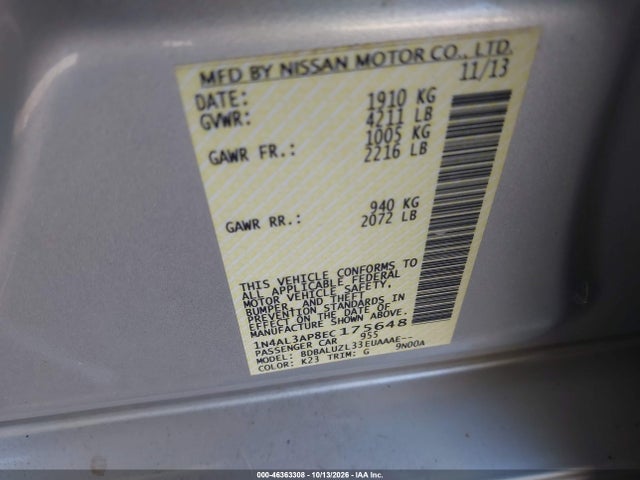 Aukcja sprzedaży 2014 Nissan Altima 2.5 Sv, vin: 1N4AL3AP8EC175648, numer aukcji: 46363308