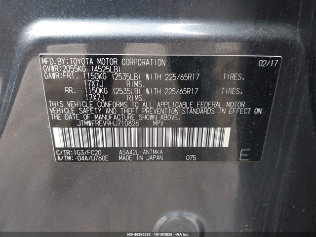 Aukcja sprzedaży 2017 Toyota Rav4 Xle, vin: JTMWFREV9HJ710828, numer aukcji: 46363392
