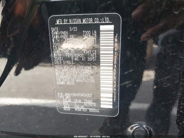 Продаж на аукціоні авто 2023 Nissan Armada Sl 2wd, vin: JN8AY2BA5P9404307, номер лоту: 46363427