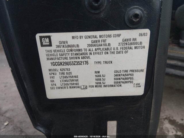 Aukcja sprzedaży 2003 Chevrolet Silverado 2500 Ls, vin: 1GCGK29U53Z352176, numer aukcji: 46363428
