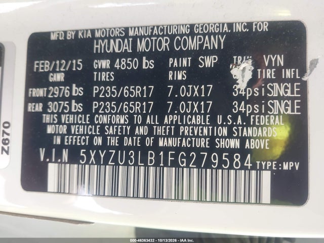 5XYZU3LB1FG279584 Hyundai Santa Fe Sport 2.4l