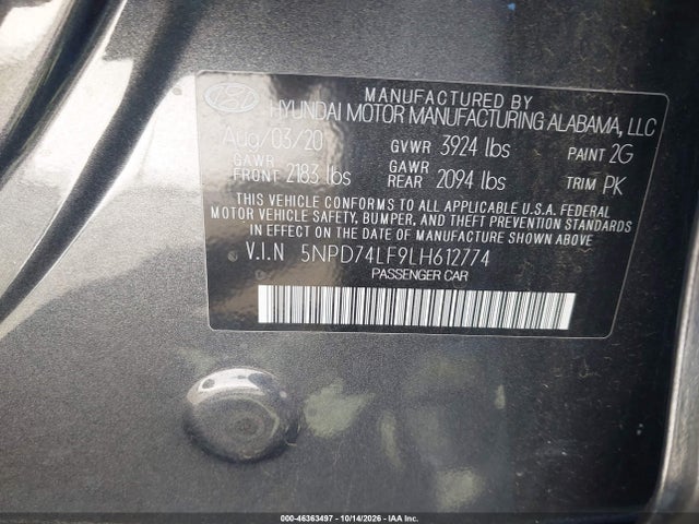 5NPD74LF9LH612774 Hyundai ELANTRA SE