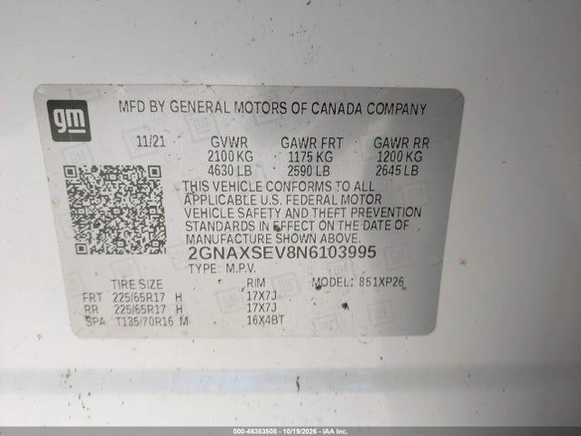 Aukcja sprzedaży 2022 Chevrolet Equinox Awd Ls, vin: 2GNAXSEV8N6103995, numer aukcji: 46363508