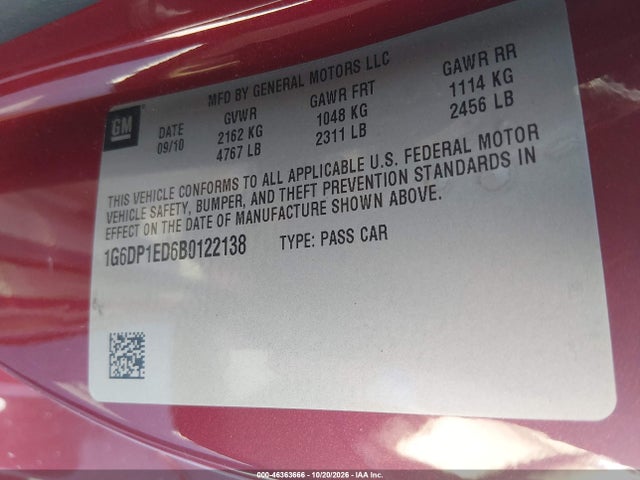 Продажа на аукционе авто 2011 Cadillac Cts Premium, vin: 1G6DP1ED6B0122138, номер лота: 46363666