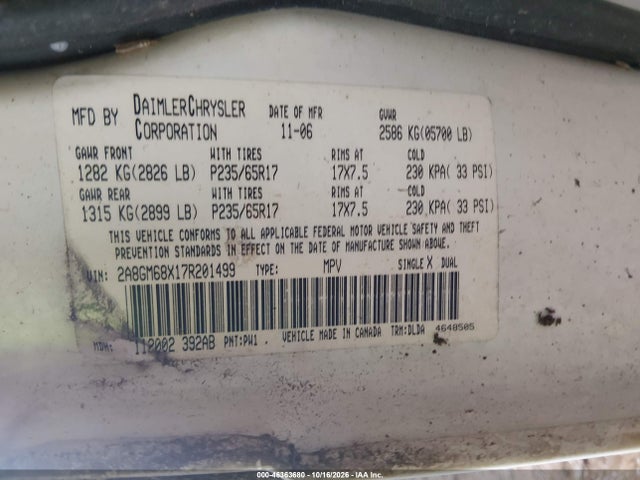 Продаж на аукціоні авто 2007 Chrysler Pacifica Touring, vin: 2A8GM68X17R201499, номер лоту: 46363680