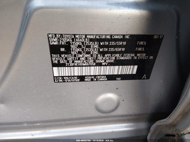 46363769 :رقم المزاد ، 2T3DFREVXHW667058 vin ، 2017 Toyota Rav4 Limited مزاد بيع