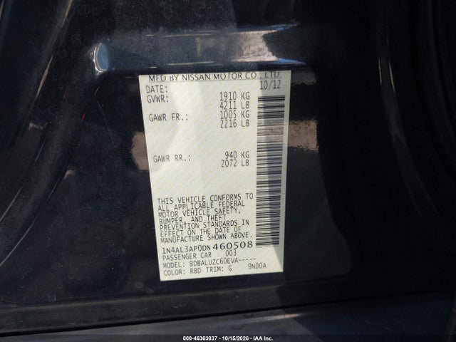46363837 :رقم المزاد ، 1N4AL3AP0DN460508 vin ، 2013 Nissan Altima 2.5 Sv مزاد بيع
