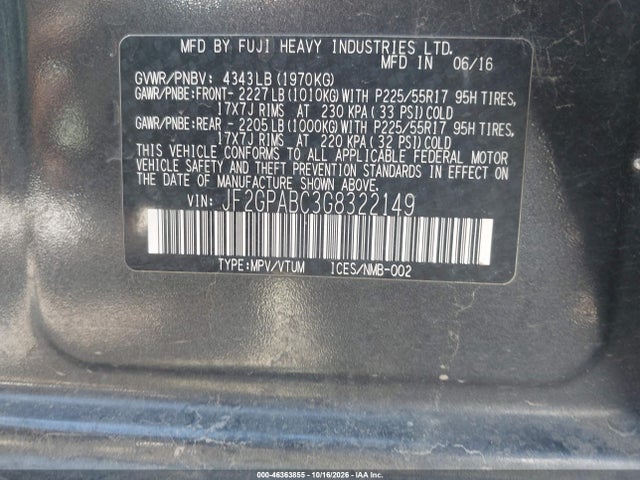 JF2GPABC3G8322149 Subaru Crosstrek 2.0i Premium