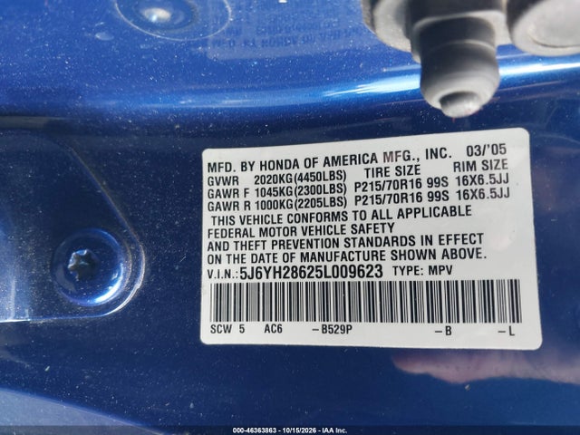 Продажа на аукционе авто 2005 Honda Element Ex, vin: 5J6YH28625L009623, номер лота: 46363863