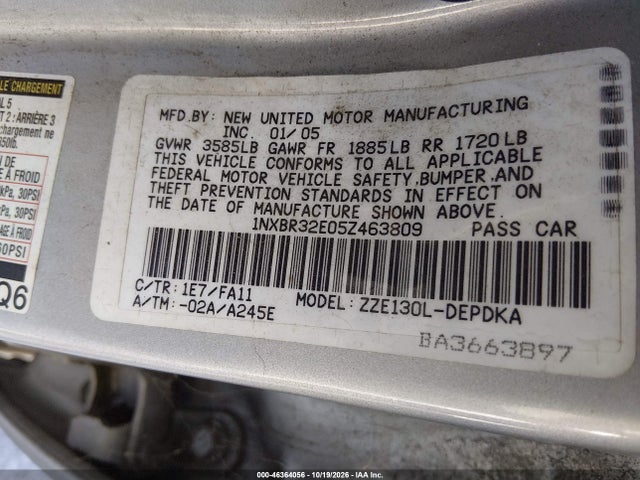 Продаж на аукціоні авто 2005 Toyota Corolla Ce, vin: 1NXBR32E05Z463809, номер лоту: 46364056