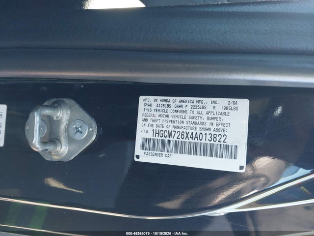 Aukcja sprzedaży 2004 Honda Accord 2.4 Ex, vin: 1HGCM726X4A013822, numer aukcji: 46364079