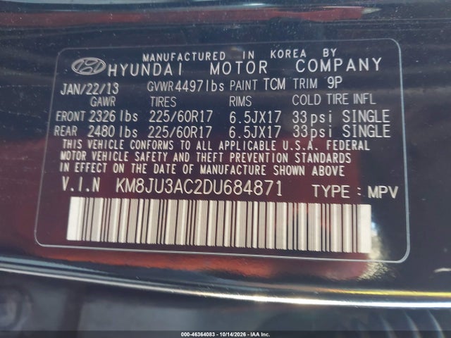 Aukcja sprzedaży 2013 Hyundai Tucson Gls, vin: KM8JU3AC2DU684871, numer aukcji: 46364083