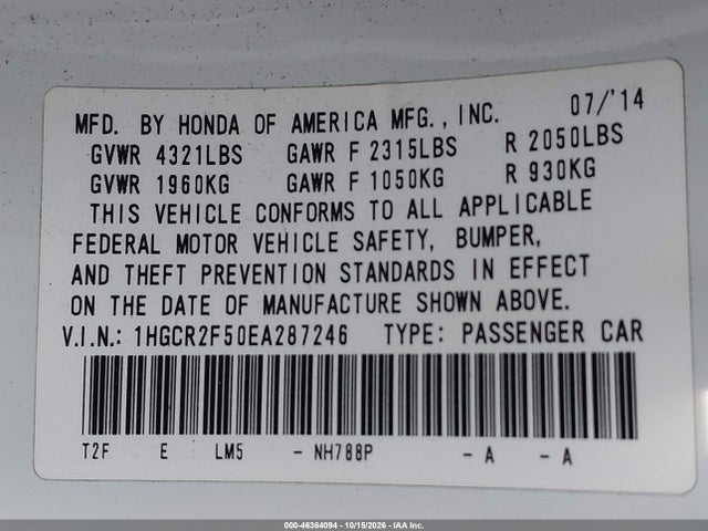 Honda Accord Sport 2014 1HGCR2F50EA287246 Image 9