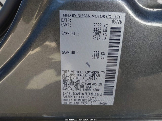 Продажа на аукционе авто 2026 Nissan Altima Sv Awd, vin: 1N4BL4DW9TN338192, номер лота: 46364222