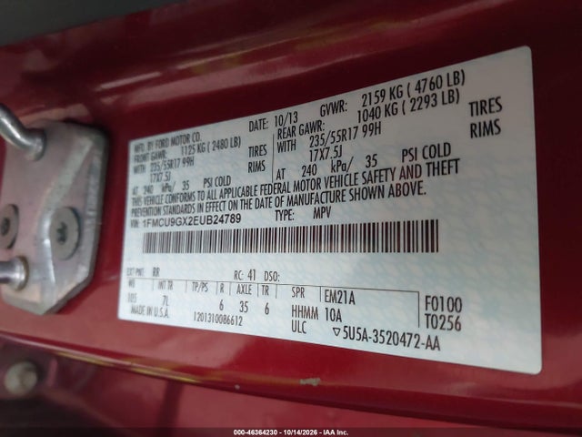 46364230 :رقم المزاد ، 1FMCU9GX2EUB24789 vin ، 2014 Ford Escape Se مزاد بيع