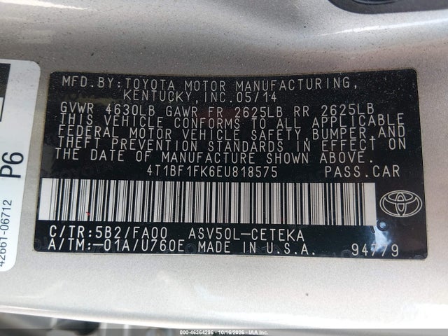 Продажа на аукционе авто 2014 Toyota Camry L, vin: 4T1BF1FK6EU818575, номер лота: 46364296