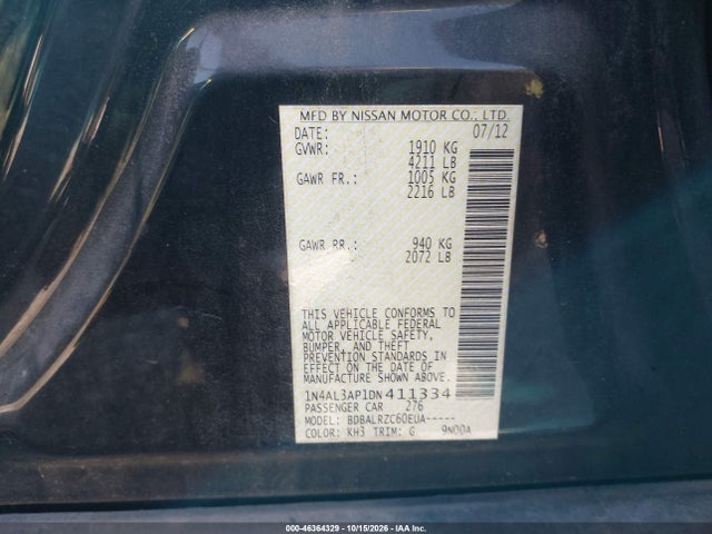 46364329 :رقم المزاد ، 1N4AL3AP1DN411334 vin ، 2013 Nissan Altima 2.5 S مزاد بيع