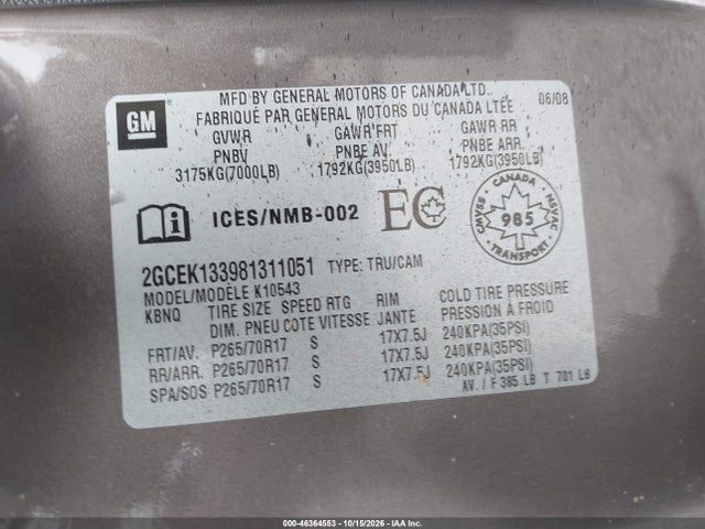 Aukcja sprzedaży 2008 Chevrolet Silverado 1500 Lt1/lt2/ltz/work Truck, vin: 2GCEK133981311051, numer aukcji: 46364553