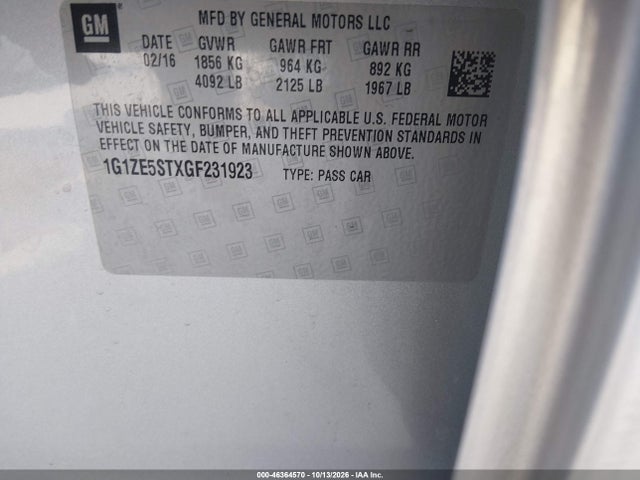 Aukcja sprzedaży 2016 Chevrolet Malibu 1lt, vin: 1G1ZE5STXGF231923, numer aukcji: 46364570