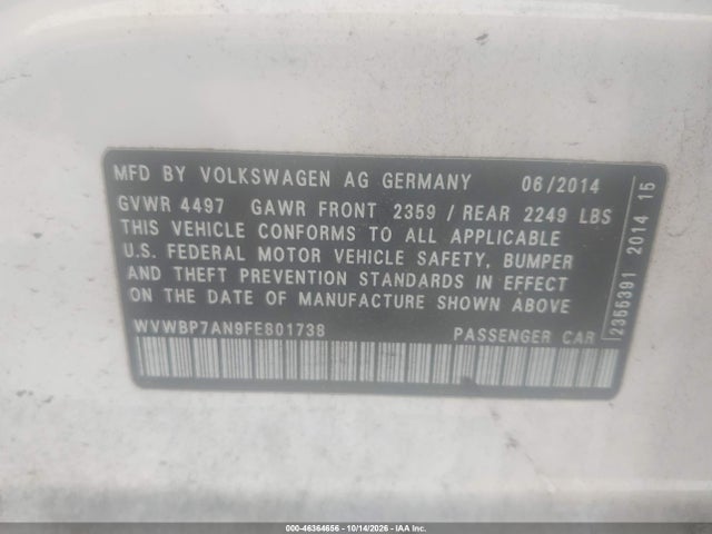 Продаж на аукціоні авто 2015 Volkswagen Cc 2.0t Sport, vin: WVWBP7AN9FE801738, номер лоту: 46364656