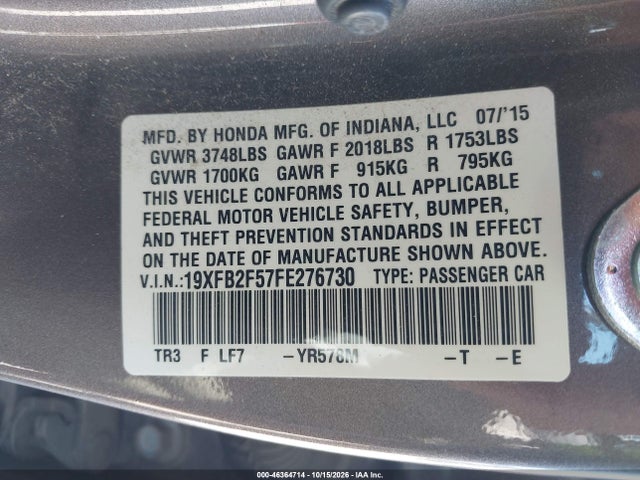 19XFB2F57FE276730 Honda Civic Lx