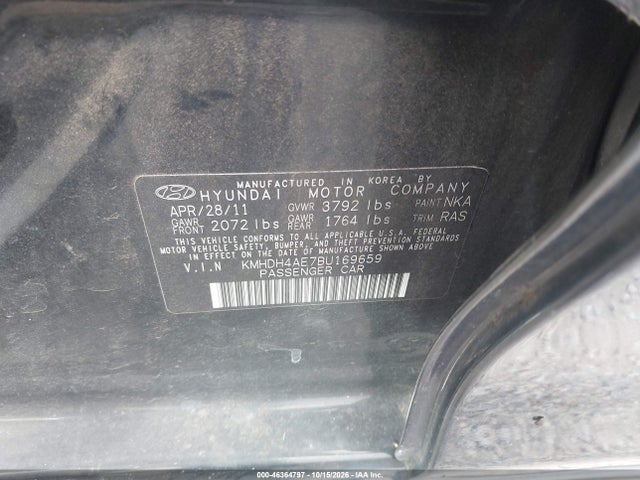 Продажа на аукционе авто 2011 Hyundai Elantra Gls (ulsan Plant), vin: KMHDH4AE7BU169659, номер лота: 46364797