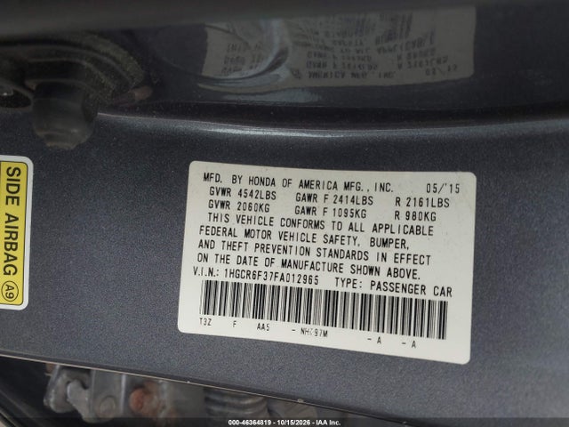 Aukcja sprzedaży 2015 Honda Accord Hybrid, vin: 1HGCR6F37FA012965, numer aukcji: 46364819