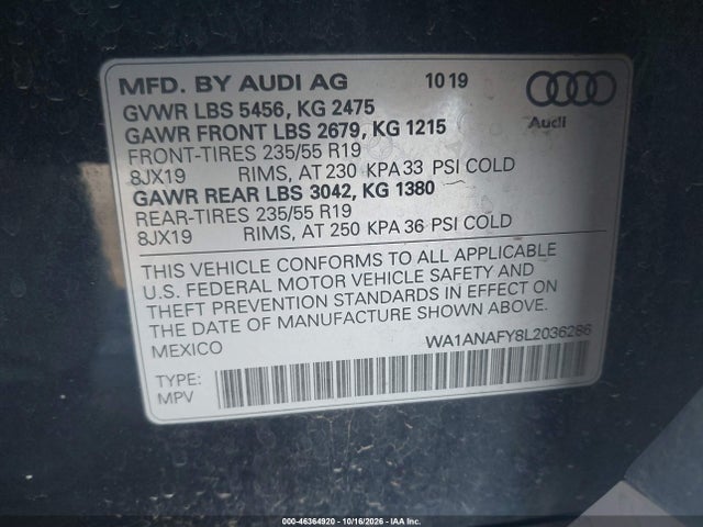 Продажа на аукционе авто 2020 Audi Q5 Premium 45 Tfsi Quattro S Tronic, vin: WA1ANAFY8L2036286, номер лота: 46364920
