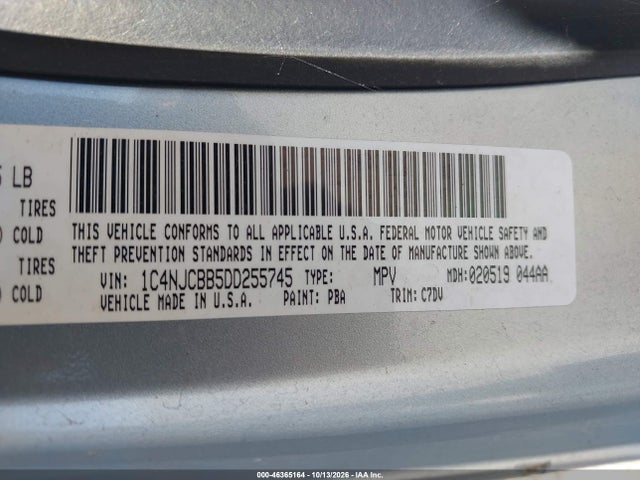 2013 Jeep Compass Sport მანქანა იყიდება აუქციონზე, vin: 1C4NJCBB5DD255745, აუქციონის ნომერი: 46365164