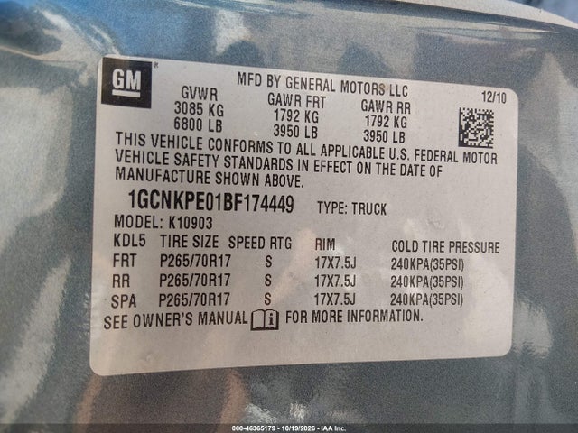 Продажа на аукционе авто 2011 Chevrolet Silverado 1500 Work Truck, vin: 1GCNKPE01BF174449, номер лота: 46365179