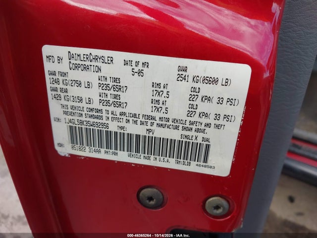 Продаж на аукціоні авто 2005 Jeep Liberty Limited Edition, vin: 1J4GL58K35W692956, номер лоту: 46365264